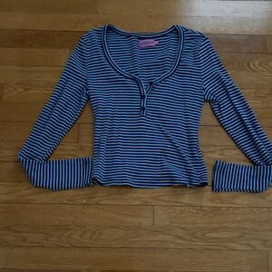 Edikted Jocelyn Striped Top Navy and Blue Medium
